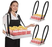 Marsui Lot de 2 plateaux à goûter avec sangles, blanc | Porte-boissons en bois Vendor Usherette - 38,1 x 27,9 x 5,1 cm - Pour fête sur le thème des années 20