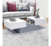 IDMarket Table basse coulissante Marta 120/171×50×43 cm bois gris, plateau blanc, laquée