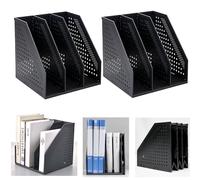 Marte Vanci Lot de 2 porte-revues pliables - Organiseur de livres à levier - Réglable - Bureau, école, étagères - 3 compartiments - Noir