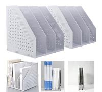 Marte Vanci Lot de 2 porte-revues pliables - Organiseur de livres à levier - Réglable - Pour bureau, école, bureau, étagères - 3 compartiments (gris clair)