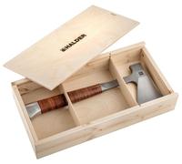 Marteau à main avec manche en cuir, sac en cuir, boîte en bois