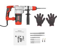 Marteau de démolition électrique - Marteau perforateur - 2,2 kW - Poignée pivotante à 360° - 6 forets/burins - Mallette - Alimentation secteur - Rouge