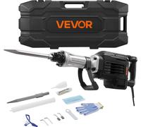 Marteau de démolition VEVOR 3000 W, marteau électrique pour béton, marteau pneumatique 1700 BPM avec burin pointu, mallette de transport, gants et lunettes de protection, pour murs en béton, briques, 