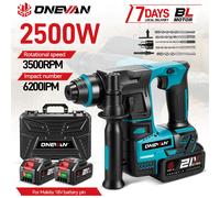 Marteau électrique sans fil ONEVAN 2500W, 3500 tr/min, léger, outil de perçage à percussion, compatible avec batterie Makita 18V. Without Battery A