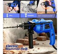 Marteau perforateur électrique avec cordon, avec jeu de forets, kit d'outils pour le bois, le béton, l'acier, vitesse variable 3000 tr/min, 850 W Bleu