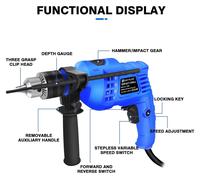 Marteau perforateur électrique - Perceuse à percussion - 850 W - 0–3 000 tr/min - Poignée pivotante à 360° - Béton 13 mm, bois 25 mm, acier 10 mm - Forets 5/6/8 mm