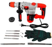 Marteau perforateur - Perceuse à percussion - 2200 W, 220 V - 0 à 930 tr/min - Énergie de frappe de 5 J - Câble de 1,8 m - Kit comprenant 6 forets + gants pour le métal, le bois et le béton