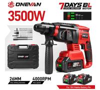 Marteau perforateur rotatif électrique sans fil ONEVAN 3500W, 4000 tr/min, perceuse à percussion portable, outil électrique pour visser, compatible avec batterie Makita 18V. 2 Battery Set A