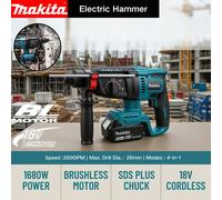 Marteau perforateur rotatif Makita DHR242 18V d'origine, faible vibration, 13,5 m/s², fonctionnement confortable pour les longues sessions de perçage 26mm No battery