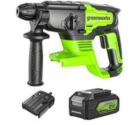 Marteau perforateur sans fil Greenworks 2J 24V avec batterie 4Ah et chargeur, SDS-Plus, couplage de sécurité avec Vario-Lock et arrêt de rotation, 4550 IPM et 1000RPM