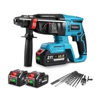 Marteau perforateur sans fil Marteau à percussion sans balais Max 0-900 tr/min SDS-plus 4 en 1 marteau perforateur avec 2x batteries & 10x jeu de burins de forage