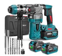 Marteau perforateur sans fil Perceuse à percussion sans balais SDS-Plus Marteau perforateur avec 2 batteries Perceuse à percussion 2,6 J, pour les bricoleurs et les travaux de construction