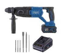 Marteau perforateur sans fil Scheppach BC-DH290-X - 20 V IXES | Énergie de frappe de 2,8 J | jusqu'à 4 500 coups/minute | SDS-Plus | Poignée auxiliaire à 360° | Batterie 4 Ah + chargeur 2,4 A inclus