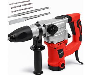 Marteau perforateur SDS Plus 1150 W, perceuse à percussion puissante, kit 5 pièces avec forets, burins et accessoires pour le béton et la pierre VERTEX