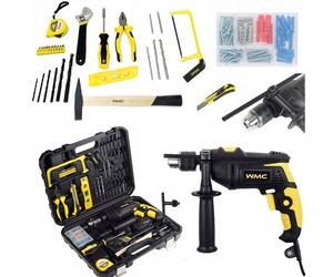 Marteau perforateur WMC 750 W, coffret de 96 embouts de perçage, 0-3 000 tr/min, avec jeu de forets inclus, capacité de perçage : béton/acier/bois