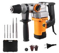Marteau-piqueur, puissance 1200W, énergie d'impact de 6 joules, vitesse de 0 à 800 tr/min, modes perçage et burinage, manche rotatif à 360°