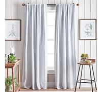 Martha Stewart Lido Linen Paire de Rideaux de fenêtre occultants doublés de Mousse avec Passe-Tringle/Languette arrière, 241,3 cm, Blanc