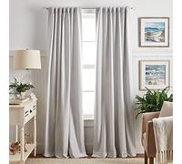 Martha Stewart Paire de Rideaux occultants à Rayures avec Passe-Tringle, 241,3 cm, Blanc/Gris