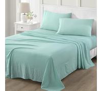 Martha Stewart Parure de draps 4 pièces en Microfibre Douce brossée et lavée, Facile d’Entretien, Poche Profonde Jusqu’à 40 cm, 1 Drap Plat, 1 Drap-Housse, 2 taies, lit California King, Turquoise