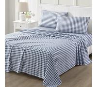 Martha Stewart Parure de draps 4 pièces en Microfibre Ultra Douce brossée et lavée, Facile d’Entretien, Poche Jusqu’à 40 cm, 1 Drap Plat, 2 Drap-Housse, 2 taies, lit King Size, Bleu Marine