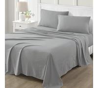 Martha Stewart Parure de draps 4 pièces en Microfibre Ultra Douce brossée et lavée, Facile d’Entretien, Poche Jusqu’à 40 cm, 16 Drap Plat, 1 Drap-Housse, 2 taies d'oreiller, Grand lit, Gris Moyen