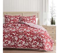 Martha Stewart Parure de lit 3 pièces Classique, légère, Incroyablement Douce et Infroissable avec taies d'oreiller Assorties, Rouge cerf Dansant, lit Double/Grand lit