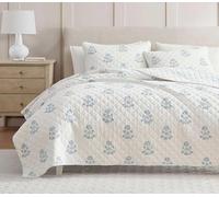Martha Stewart - Parure de lit 3 pièces matelassée en mélange de Coton Naturel, Incroyablement Douce avec des Fibres évacuant l'humidité, réversible avec taies d'oreiller Assorties, 3 pièces (imprimé