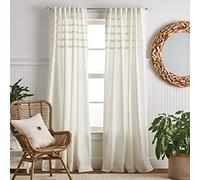 Martha Stewart Water's Edge Paire de Rideaux de fenêtre touffetés avec Passe-Tringle/Languette arrière, 241,3 cm, Blanc, 2 pièces