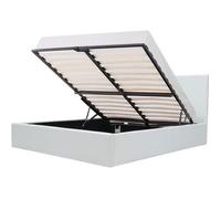 MARTIN Lit adulte 140 x 190 cm + coffre de rangement - Simili blanc - Sommier inclus