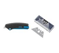 Martor 125001.02 Secupro Mizar Couteau de sécurité & wolfcraft 4313000-10 Lames Trapèzes - Longueur 52 mm - Épaisseur 0,65 mm, Noir