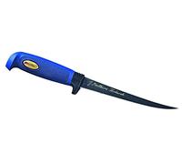 Marttiini 902919 Couteau à filet finlandais Lame traitée 19 cm, manche en caoutchouc, étui en cuir, Bleu,noir