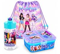 MARUKATSU Kpop Lot de 2 boîtes à sandwich pour enfants avec compartiments, bouteille de 410 ml et sac à dos corde 45 cm