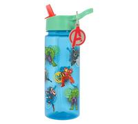 Marvel Avengers Bouteille d'eau avec paille Bleu 500 ml Polypropylène avec porte-clés Hulk, Captain America, Thor, Iron Man, Black Panther