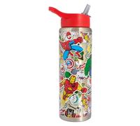 Marvel Avengers Bouteille d'eau en acier inoxydable avec paille, 750 ml, couvercle rouge, Spider-Man Hulk, Iron Man, Captain America, Thor