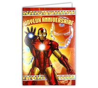 MARVEL AVENGERS RASSEMBLEMENT Carte IRON MAN Joyeux Anniversaire Argenté Brillant avec Enveloppe Jaune Intérieur Illustré Super-Héros Comics Américain Série Film Animation Garçon Enfant 130935