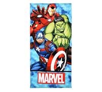 Marvel Avengers Serviette de plage et piscine pour enfants, coton et microfibre, 70 x 140 cm, bleu ciel avec Iron Man, Hulk et Captain America
