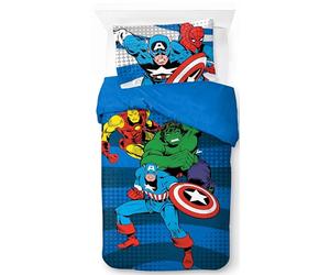 Marvel Comics Avengers 100% Coton Ensemble Housse de Couette Lit Simple - Comprend Une Taie d’Oreiller 50 x 70 cm