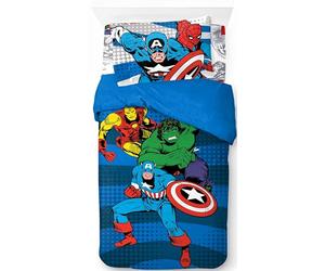 Marvel Comics Avengers 100% Coton Ensemble Lit Simple 3 Pièces - Collection Superhéros Comprend Housse de Couette, Drap & Taie d’Oreiller