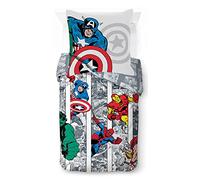 Marvel Comics Comic Cool, Parure de lit Enfant 140x200 cm, 100% Coton, lit 1 Personne - Comprend 1 Housse de Couette 140x200 cm, & 1 taie d'oreiller 80x80 cm
