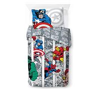Marvel Comics Comic Cool, Parure de lit Enfant 140x200 cm, 100% Coton, lit 1 Personne - Comprend Housse de Couette & taie d'oreiller - Convient aux Lits de 90x190cm à 90x200cm