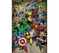 Marvel Comics Poster géant pour enfants Super-héros classiques Spiderman, Thor, Captain America, Hulk, Wolverine et Iron Man 61 x 91,5 cm