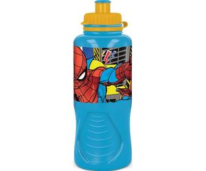 Marvel Gourde bleue pour enfants en plastique Spiderman Homme Araignée 400 ml avec fermeture anti-goutte et bande antidérapante