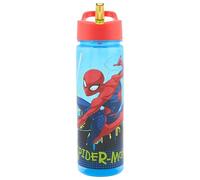 Marvel Spider-Man Bouteille d'eau réutilisable avec paille pour enfants 600 ml PP - Bleu et rouge - Produit officiel de Polar Gear - Plastique sans BPA et recyclable - Pour école, crèche, sport
