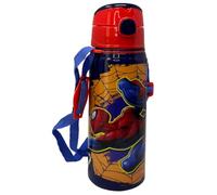 Marvel Spiderman Gourde en aluminium avec paille 600 ml Bouteille à ouverture automatique pour enfants