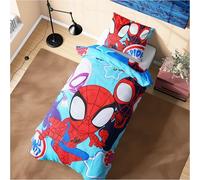 Marvel Spiderman Housse de Couette et Taie d'oreiller Garçon, 1 Set de Linge de Lit pour Enfant et Ado (Bleu Spidey)
