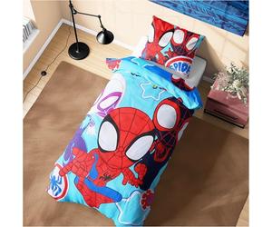 Marvel Spiderman Housse de Couette et Taie d'oreiller Garçon, 1 Set de Linge de Lit pour Enfant et Ado (Bleu Spidey)