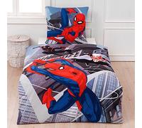 Marvel Spiderman Parure de lit en coton avec housse de couette 135 x 200 cm et 80 x 80 cm - Pour enfant et adolescent - Article de fan de NY - Araignée