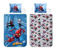 Marvel Spiderman Parure de Lit Réversible | Housse de Couette pour Lit 1 Personne 140×200 cm + Taie d’Oreiller 50×70 cm | Parure de Lit 100% Coton Douce et Respirante pour Enfants | Officielle Marvel
