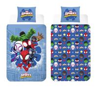 Marvel Spidey et Ses Amis Extraordinaires Parure de Lit Réversible pour Bébés et Tout-Petits | Housse de Couette Junior 100×135 cm + Taie d’Oreiller 40×60 cm | 100% Coton Doux | Officielle Marvel