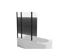 Marwell Black Lines Pare-baignoire 125 x 140 cm Paroi de douche pour baignoire 3 pièces pliable en noir mat - Paroi de douche en verre de sécurité monocouche de 4 mm d'épaisseur